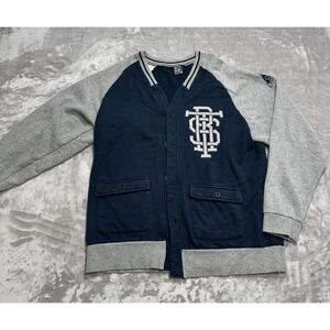 Rock Smith Jacket Men's Size Large Blue‎ Gray Lettermans Style Button Up EUC